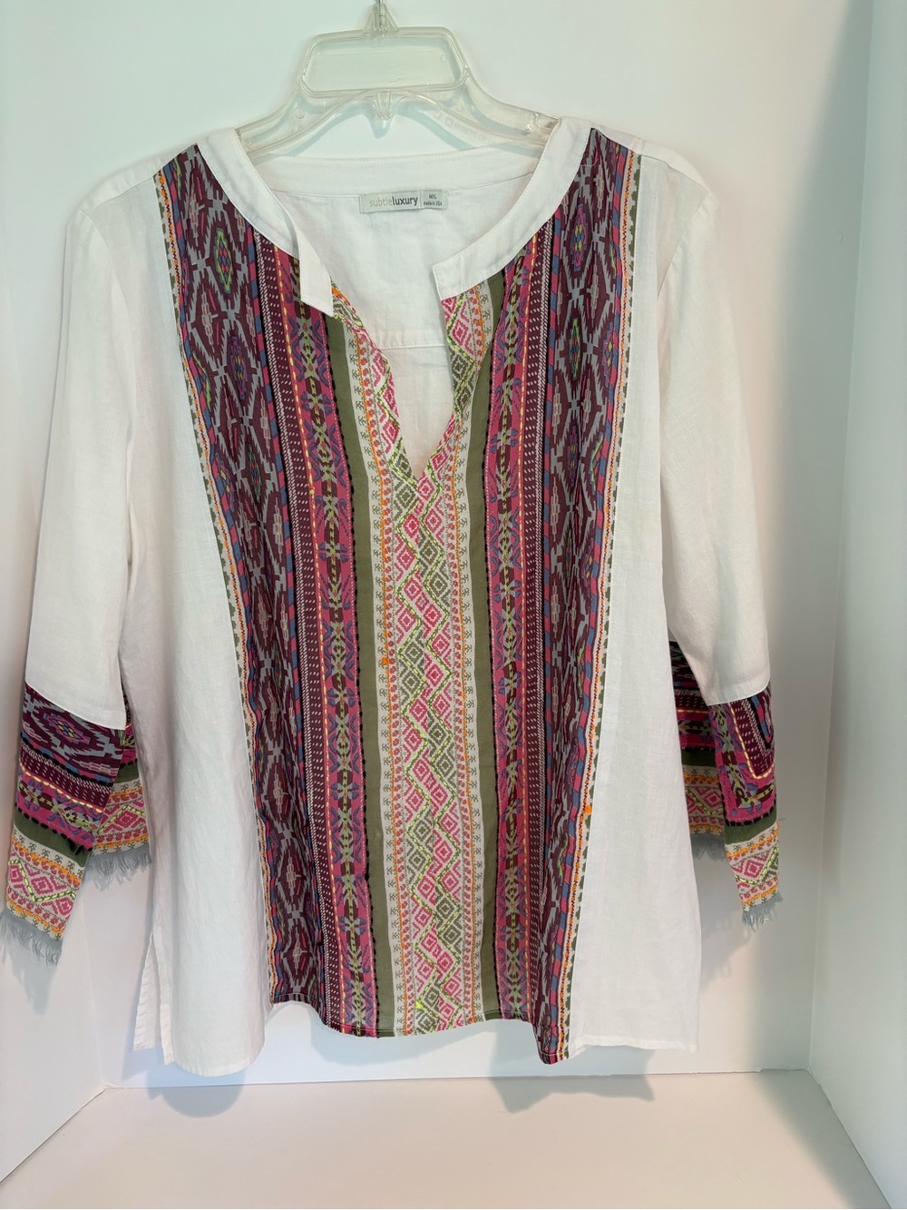 Subtle Luxury White Cotton Tunic with Boho Accents size medium